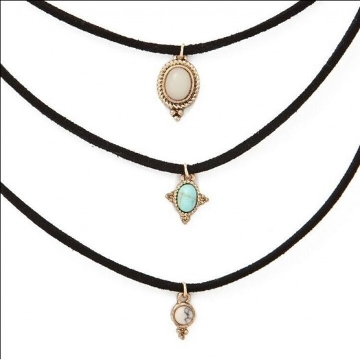 SET 3 CHOKERS TURQUESA CUARZO ROSA Y PIEDRA DE LUNA