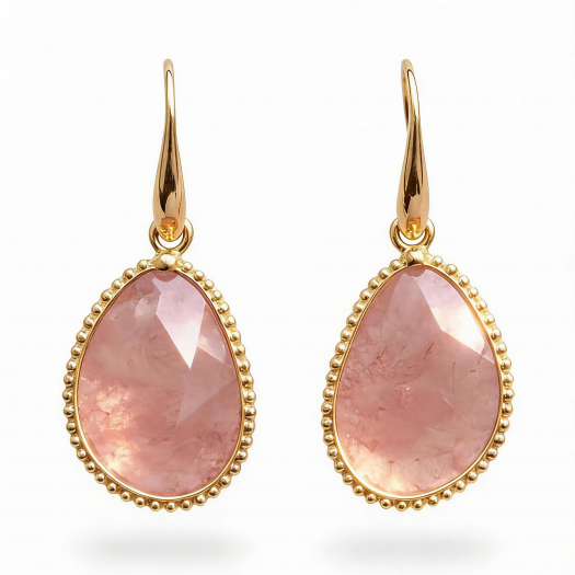 Pendientes de Cuarzo Natural Modelo Alba Rosa