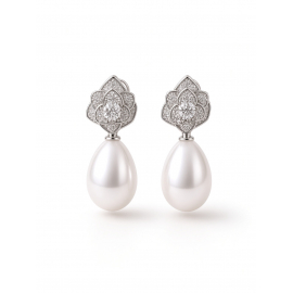 Pendientes Perlas y Flor Modelo Shizuku