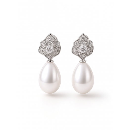 Pendientes Perlas y Flor Modelo Shizuku